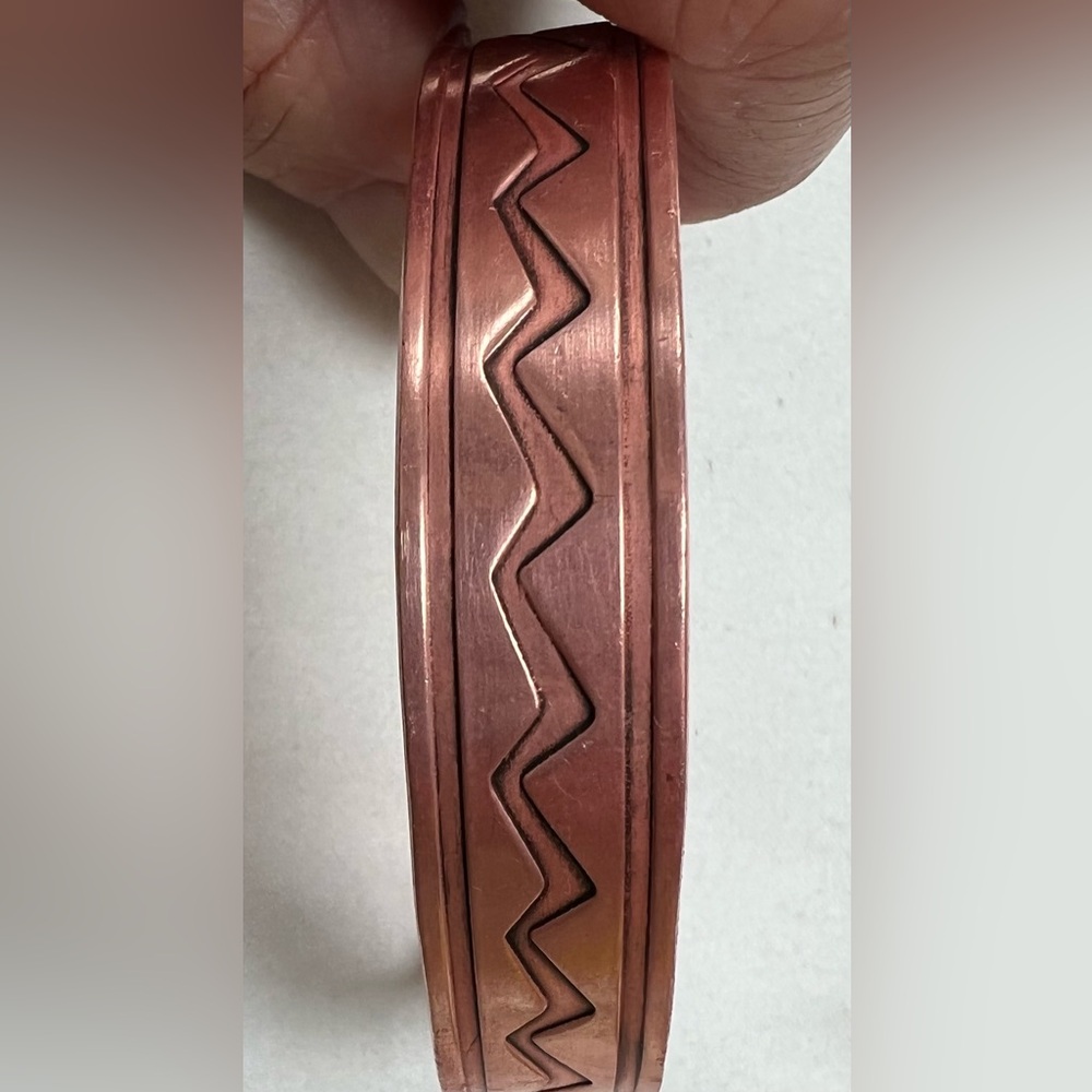 Copper Native American Wave Pattern Bangle Cuff B… - image 1